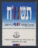 Israel 1988 Mi 1086 SG 1044 ** Memorial Day - Hebrew Year 5748 / 40 Jahre Unabhängigkeit - Hebräische Jahreszahl 5748 - Nuevos (con Tab)