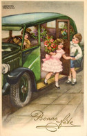 Hannes PETERSON * CPA Illustrateur * N°5182 * Bonne Fête * Enfants Automobile Chauffeur Auto Voiture Fleurs - Petersen, Hannes