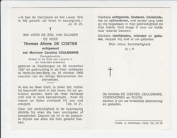 Doodsprentje - Thomas De Coster - Oorlogsinvalide - Keerbergen 1897 / Heist-op-den-Berg 1968 - Esquela