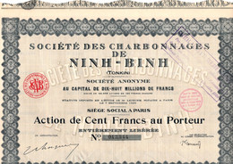 Action De 100 Frcs Au Porteur -  Société Des Charbonnages De NINH-BINH - TONKIN - Paris 1920. - Mines