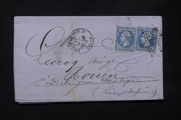 FRANCE - Lettre De Paris Pour Rouen En 1866, Affranchissement Napoléon 20ct X2, étoiles 12  - L 79598 - 1849-1876: Periodo Classico