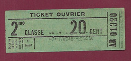 251120A - TICKET CHEMIN DE FER - FRANCE Ticket Ouvrier 2me Classe 10 Cent AR 01320 - Europe