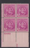 Sc#886, Plate # Block Of 4 Mint 3c Augustus Saint-Gaudens Famous Americans Artists Issue, Scuptor - Plaatnummers