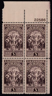 Sc#897, Plate # Block Of 4 Mint 3c Wyoming Statehood 50th Anniversary Issue - Plattennummern