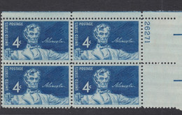 Sc#1116, Plate # Block Of 4 MNH, 4c Lincoln Sesquicentennial Issue, Daniel Chester French Statue US President Lincoln - Números De Placas