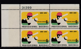 Sc#1381, Plate # Block Of 4 MNH, 6c Professional Baseball 100th Anniversary Issue - Números De Placas