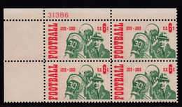 Sc#1382, Plate # Block Of 4 MNH, 6c Intercollegiate College Football 100th Anniversary Issue, US Football - Plate Blocks & Sheetlets