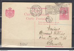 Postkaart Van Romania Naar Bruxelles Gent Tentoonstelling - Lettres 1ère Guerre Mondiale