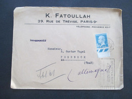 Frankreich 1926 Freimarken Louis Pasteur Nr. 197 Vom Unterrand Verwendet Firmenumschlag K. Fatoullah Paris - Covers & Documents