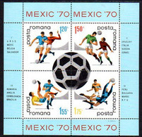 ROMANIA 1970 Football World Cup Block MNH / **.  Michel Block 75 - Unused Stamps