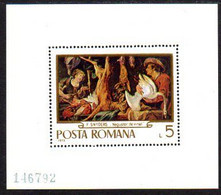 ROMANIA 1970 Paintings With Hunting Themes Block MNH / **.  Michel Block 78 - Unused Stamps