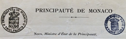 FISCAUX DE MONACO PAPIER TIMBRE 1949 BLASON TROIS FRANCS + COMPLEMENT AU TARIF DE 1949 - Revenue