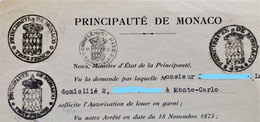 FISCAUX DE MONACO PAPIER TIMBRE 1949 BLASON TROIS FRANCS X2 + COMPLEMENT AU TARIF DE 1949 + BLASON 4Frs - Fiscale Zegels