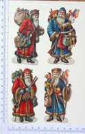 4 DECOUPIS ....PERE NOEL GHARGE DE JOUETS....DONT 2 HABILLE DE BLEU......H : 8.5 Cm - Christmas