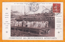 1908 - CMM - CP De Saigon SS Yarra Et Transfert à Shangai Sur Le SS Armand Behic Vers Tarbes, France - Cad Arrivée - Maritime Post