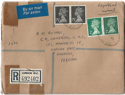 Great Britain Registered Airmail 1988 QEII 75p Black Machin Stamp, 2p - Brieven En Documenten