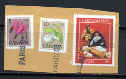 YT 824 NOEL 1982 - ET 2 AUTRES TIMBRES - OBLITERATION LINEAIRE DE PARIS 01 - OBLITERATION FRANCE SUR TIMBRES CANADA - Variétés Et Curiosités