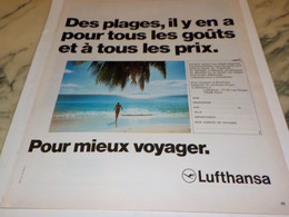 ANCIENNE PUBLICITE DES PLAGES AVEC LUFTHANSA 1974 - Publicités