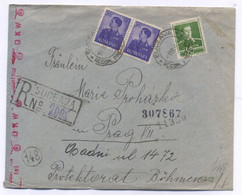 Romania Suceava REGISTERED COVER TO Czechoslovakia 1942 - Cartas De La Segunda Guerra Mundial