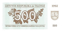 LITUANIE 1992 500 Talonas - P.44 Neuf UNC - Lituanie