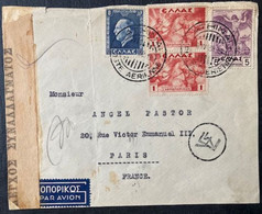 GRECE 1938 PAR AVION DEVANT LETTRE CENSURE ATHENAS POSTE PAR PARIS FRANCE - Andere & Zonder Classificatie