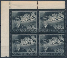 ** 1942 Kormányzóhelyettesi Gyászbélyeg ívsarki 4-es Tömb, Benne 8 Csillag Helyett 7 Csillag (ránc / Crease) - Other & Unclassified