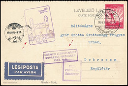 1934 Kisérleti Légijárat Budapest - Debrecen Alkalmi Légi Képeslap JUBILEHE Alkalmi Bélyegzéssel - Other & Unclassified