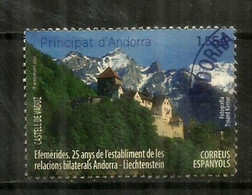 Emission Conjointe Principautés De Liechtenstein & Andorra, Timbre Oblitéré, 1 ère Qualité. AND.ESP - Used Stamps