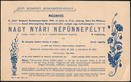 1904 "Jövő" Budapesti Munkásképző-Egylet Meghívója Nagy Nyári Népünnepélyre - Zonder Classificatie