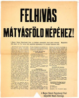 1945 Bp. Mátyásföld, Magyar Nemzeti Függetlenségi Front Felhívása Mátyásföld Népéhez, Plakát, Hajtott, Kis Szakadásokkal - Autres & Non Classés