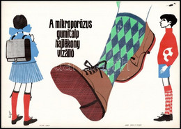 1966 Villamosplakát: A Mikroporózus Gumitalp Hajlékony Vízálló, 23×33 Cm - Autres & Non Classés