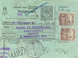 HONGRIE - ENTIER MANDAT POSTAL - 20 FULLER - + TIMBRES - CACHET FULOPSZALLAS - 1923. - Poststempel (Marcophilie)