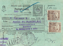 HONGRIE - ENTIER MANDAT POSTAL - 20 FULLER - + TIMBRES - CACHET FULOPSZALLAS - 1923. - Hojas Completas