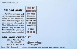 ► Automobile Vintage 1893 BENZ Velo - Publicité Benjamin CHEVROLET Brooklyn N.Y - Brooklyn