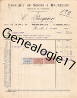96 2746 BELGIQUE BRUXELLES 1924 Fabrique De Sieges C. PASQUIER Rue De France - Tournage De Bois -- Tourneur - Straßenhandel Und Kleingewerbe