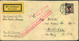 1929,  Brief Ab KIEL, Von Köln "Mit Luftpost Zum Dampfer "Bremen" Befödert. Ohen Weiteren Vermerk über Katapultflug Nac - Autres & Non Classés