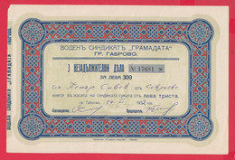 108K24 / Bulgaria 1932 - 3x100=300 Lv. Gabrovo - Water Union "Gramada",  Share Action Aktie - Eau