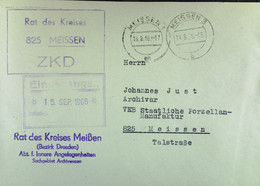 Orts-Brief Mit ZKD-Kastenstempel "Rat Des Kreises 825 MEISSEN" 14.9.66 An Archivar Der VEB Porzellan-Manufaktur Meißen - Covers & Documents