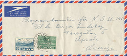 Iceland Air Mail Cover Sent To Sweden 1954 (very Good Franked) (bended Cover) - Luchtpost