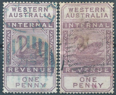 AUSTRALIA,WESTERN AUSTRALIA,1893 Internal Revenue Fiscal Tax Stamps,1 Penny Used - Other & Unclassified