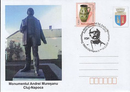92051- CLUJ NAPOCA- ANDREI MURESANU STATUE, WRITER, SPECIAL COVER, 2019, ROMANIA - Lettres & Documents