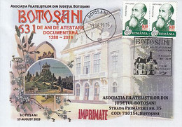 92053- BOTOSANI TOWN ANNIVERSARY, SPECIAL COVER, 2019, ROMANIA - Brieven En Documenten