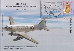 92078- DAKOTA- SKYTRAIN PLANE, FIRST LANDING AT SOUTH POLE, ANTARCTICA, POLAR FLIGHTS, SPECIAL POSTCARD, 2006, ROMANIA - Vuelos Polares