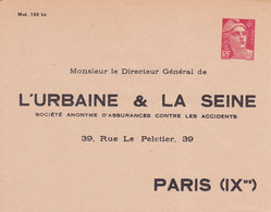 Enveloppe Gandon 6 Fr Rouge I1b Neuve L'Urbaine Et La Seine - Overprinted Covers (before 1995)