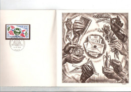 DOCUMENT ENCART LUXE SUR VELIN 1974 CENTENAIRE DE L'U P U DESSINE PAR DECARIS - Commemorative Postmarks