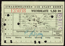 Bonn  ~1952 150 Pf Obus - Strassenbahn - Wochenkarte - Fahrschein Boleto Biglietto Ticket Billet - Europe