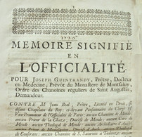 Montsalvy, Cantal, Mémoire Pour J. Guintrandy, Contre J. Béal, 1736-1737, 5 Pièces - Documenti Storici