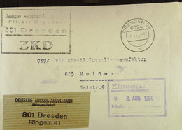 Fern-Brf Mit ZKD-Kastenst "Deutsche Aussenhandelsbank Fiale 801 Dresden" 6.8.66 An Porzellanmanuf. Meißen Mit Eing-Stpl. - Lettres & Documents
