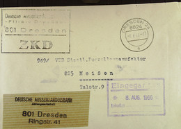 Fern-Brf Mit ZKD-Kastenst "Deutsche Aussenhandelsbank Fiale 801 Dresden" 6.8.66 An Porzellanmanuf. Meißen Mit Eing-Stpl. - Covers & Documents