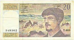 FRANCE - 20 Francs - 1991 - P 151.e - Serie Y.033 - CLAUDE DEBUSSY - 20 F 1980-1997 ''Debussy''